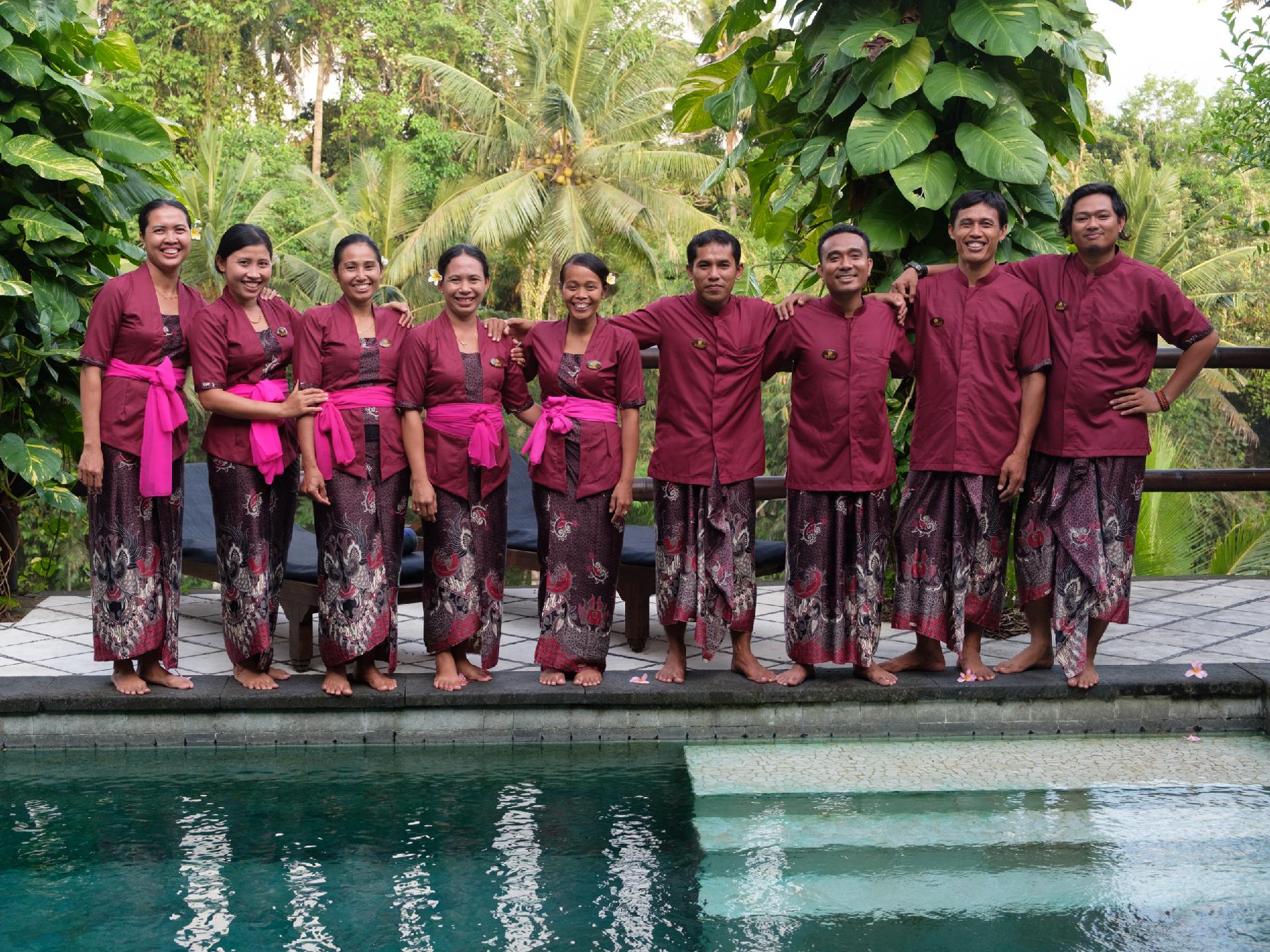 Villa Gaia Bali in Red Kebaya by the Pool